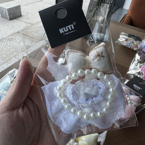 Light Purple Gauze Dress + Apricot Bow + Necklace [Three-Piece Set]
