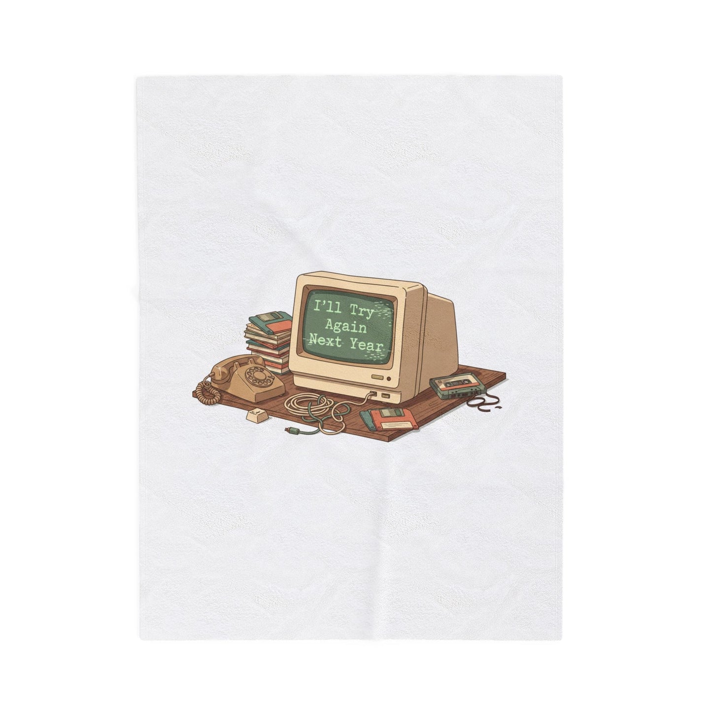 “I’ll Try Again Next Year” Retro Computer Blanket | Resolution Skepticism, January Burnout