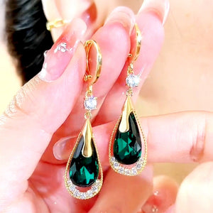 Green Water Drop Earrings