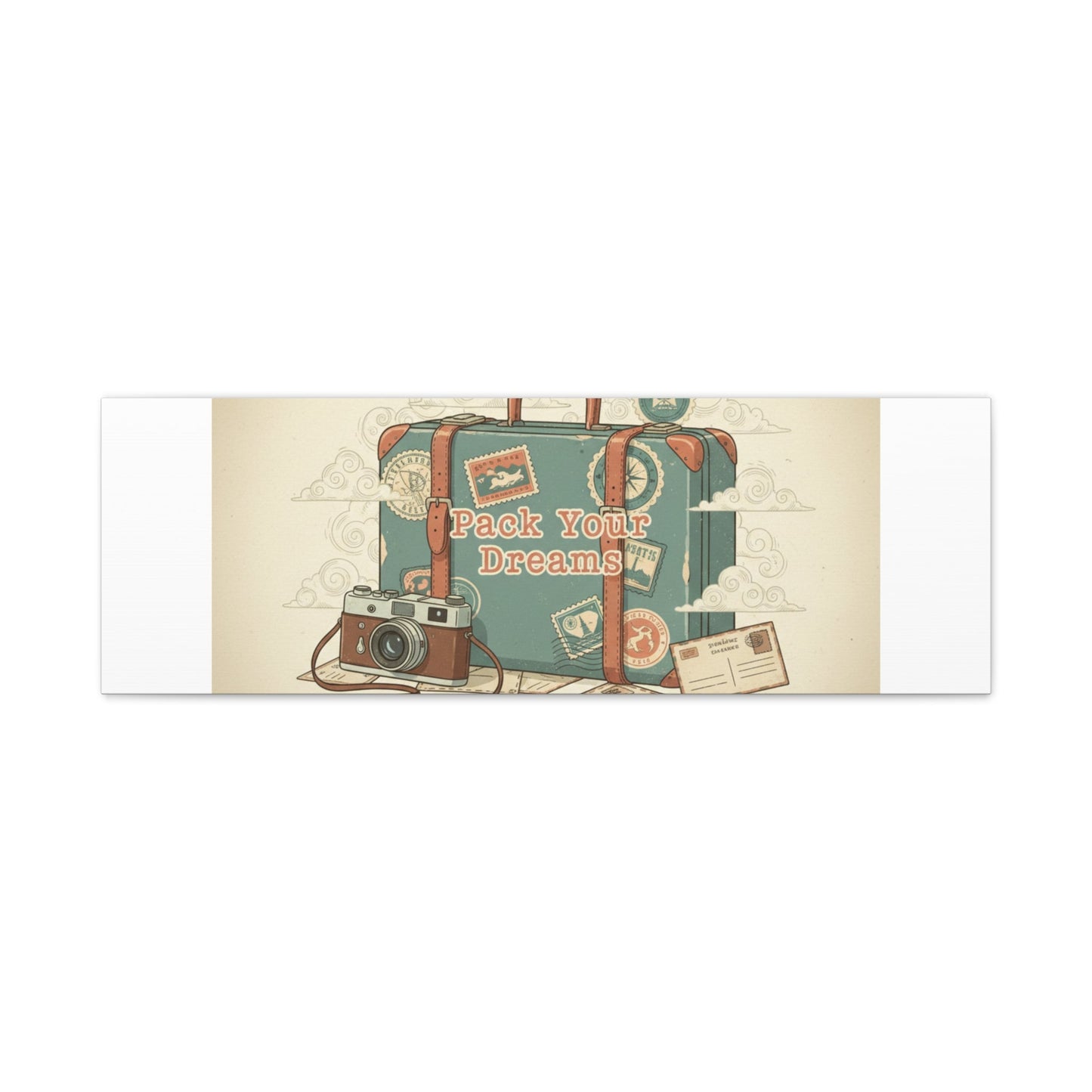 Pack Your Dreams Canvas | Retro Travel Postcard, Wanderlust Passport Stamp Art