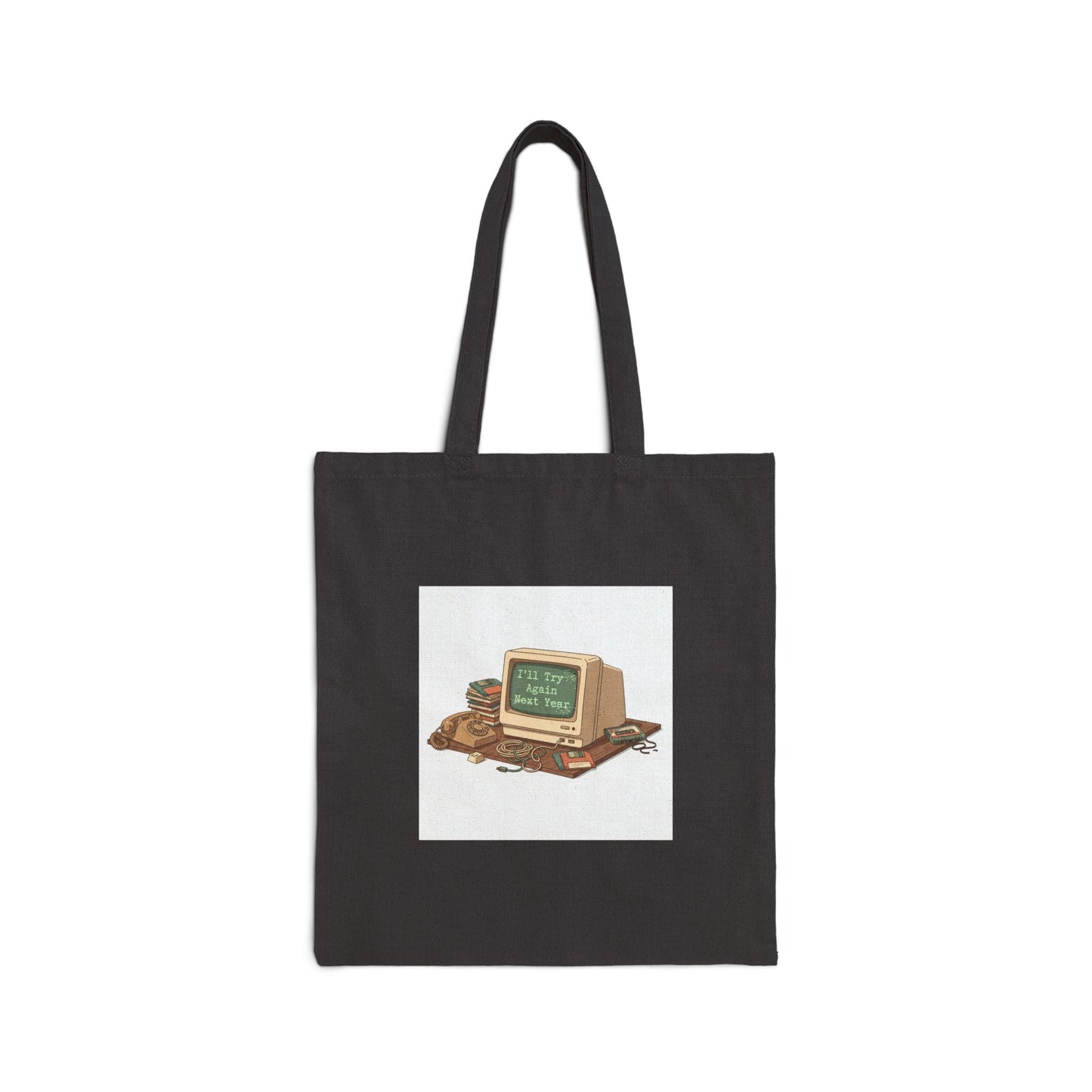 Resolution Skeptic Tote, cynical new year joke, retro computer graphic