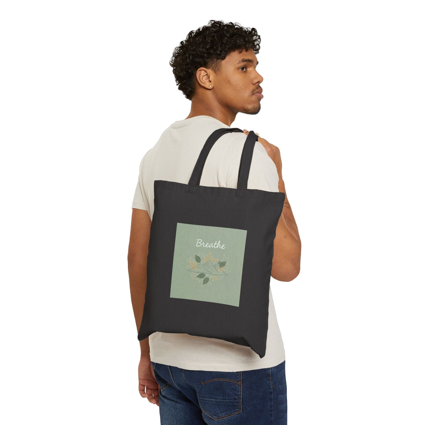 Breathe Green Square Tote | Nature Symbols, Minimal Forest Vibes
