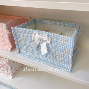 Blue Grid Heart (Large Quilted Storage Basket)
