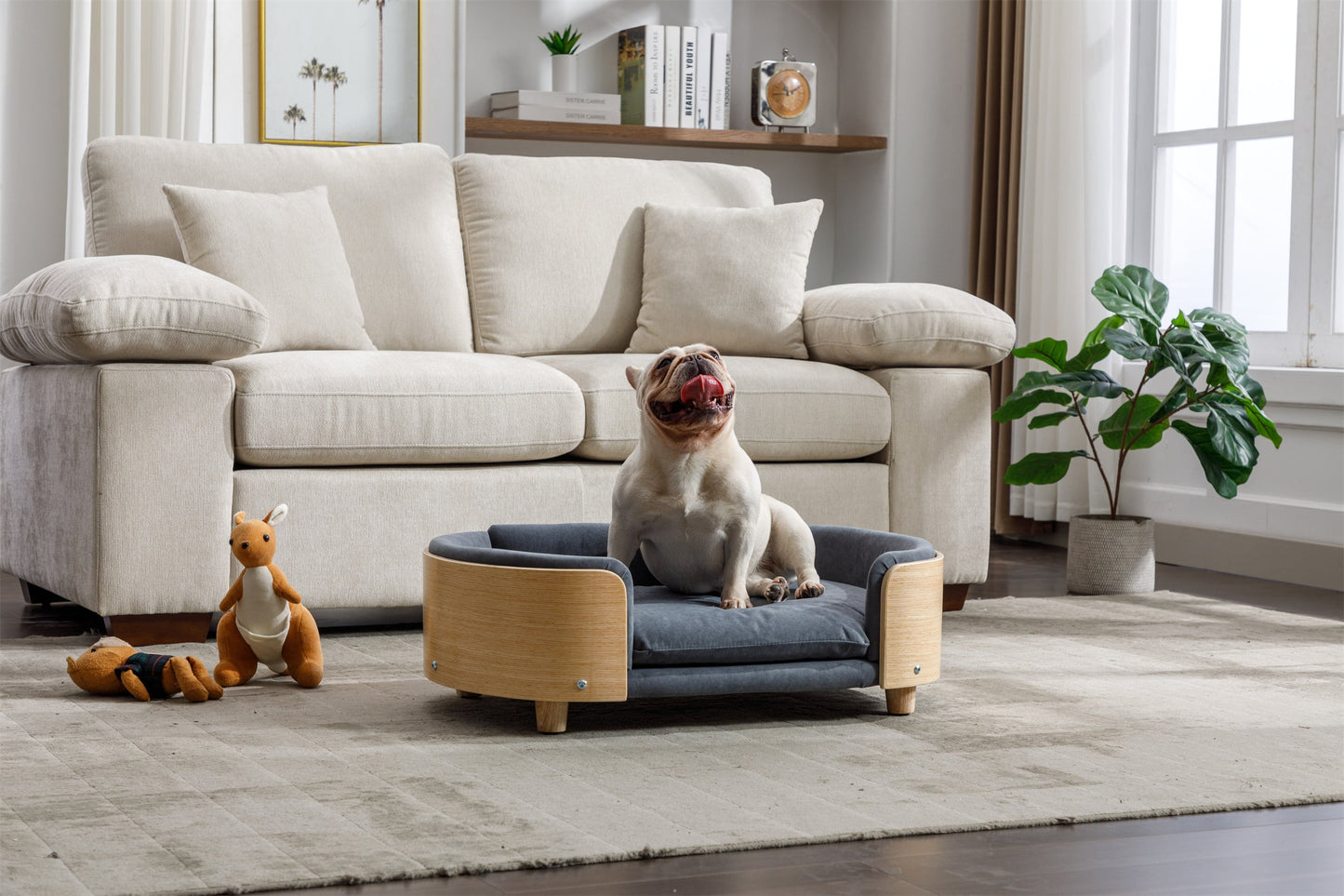 Scandinavian Style Elevated Dog Bed Pet Sofa with Solid Wood Legs and