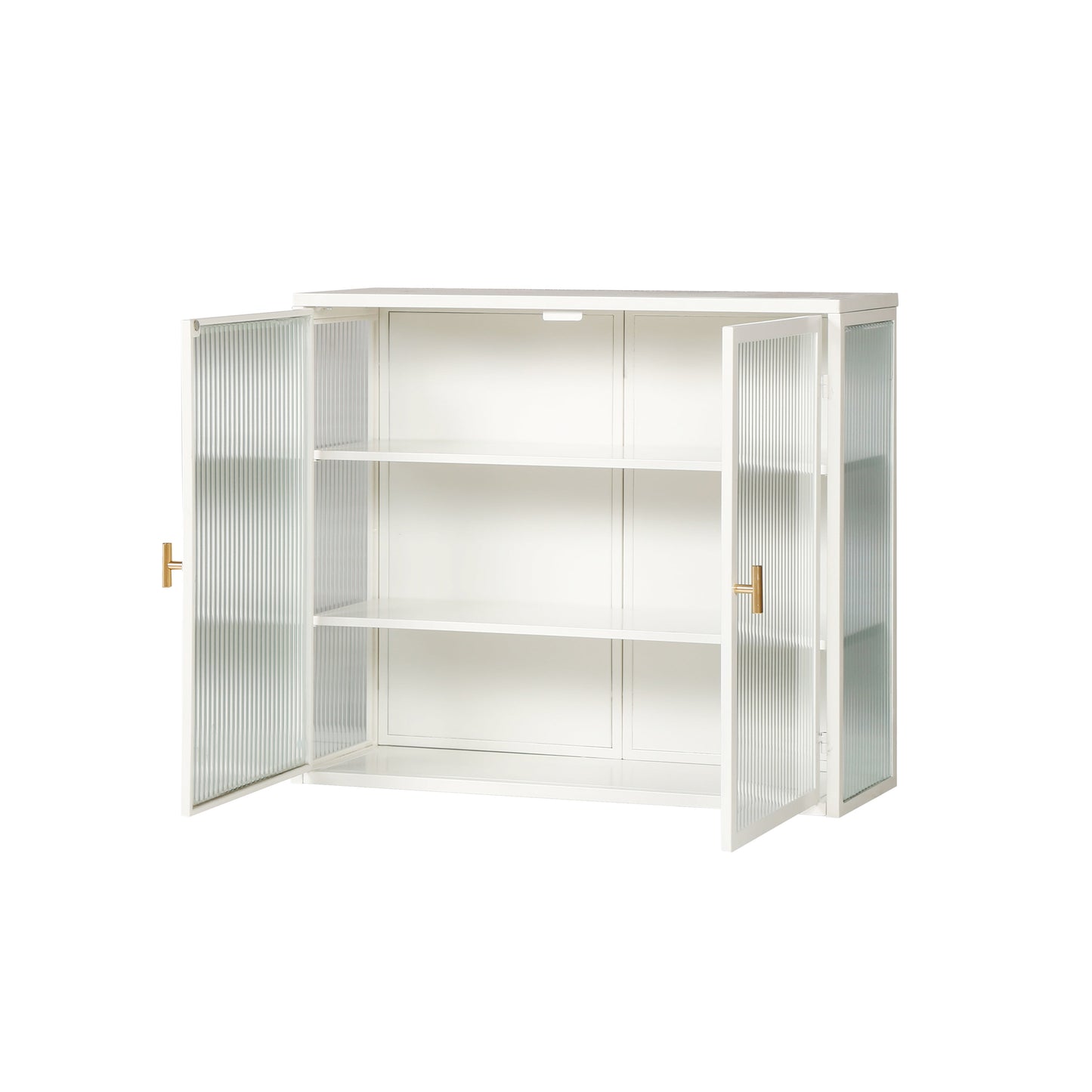 27.56"Glass Doors Modern Two-door Wall Cabinet with Featuring Three-tier White