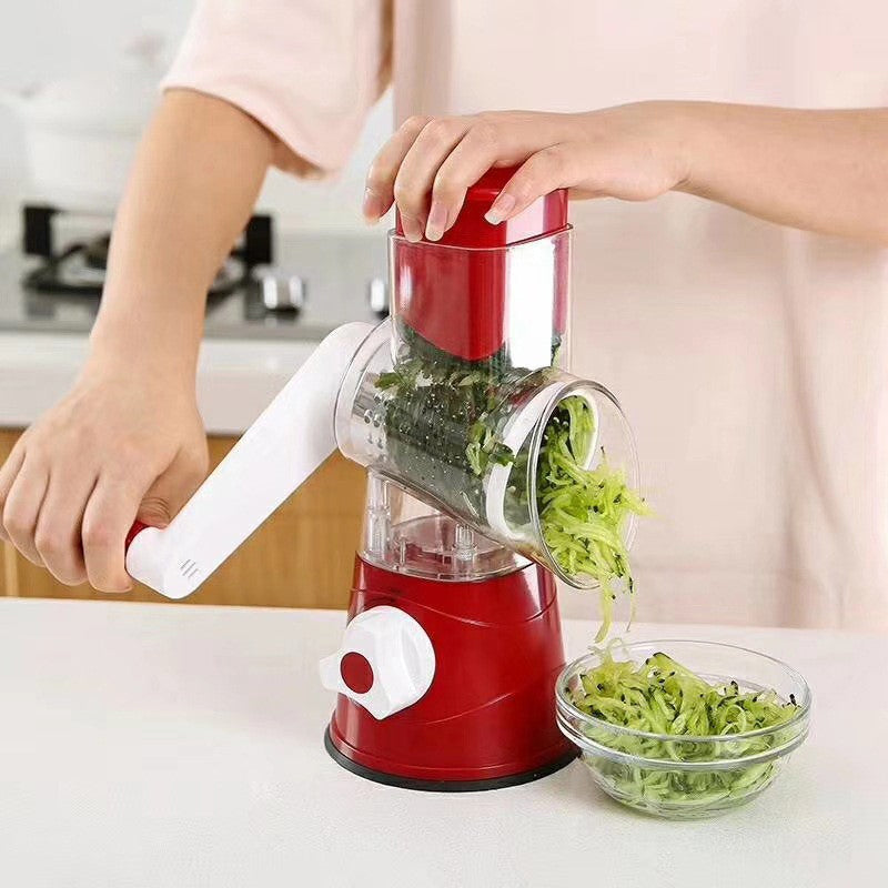5-in-1 Cheese Grater: Gourmet, Rotary with Hand Crank, 10 Blades (3 Blades-C), for Cheese & Vegetable Slicing.