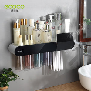 Magnetic Transparent 4 Cups+Toothpaste Squeezer [Classic Black]