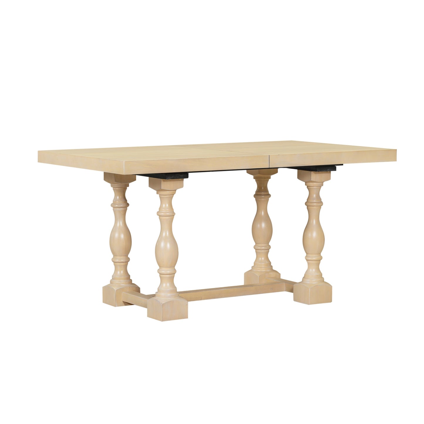 Traditional 6-Piece 78inch Trestle Extendable Dining Table Set with One 18inch Removable Leaf Padded Dining Chairs Bench,Natural