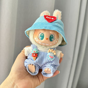 Big mouth fish overalls set+blue heart-shaped hat
