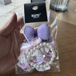 Pink Dress + Purple Bow + Necklace [Three-Piece Set]