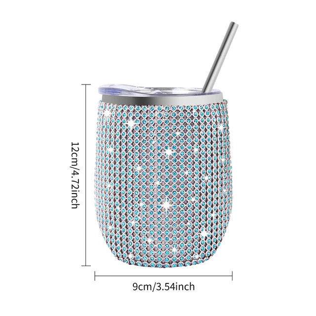 12oz Diamond Wine Tumbler With Sealed Lid Vacuum Thermo Beer Mug Cup Stainless Steel Mug Cup Champagne Party Bridemaid Gift