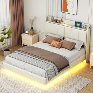 Beige + Wood + Queen + Bed Frame