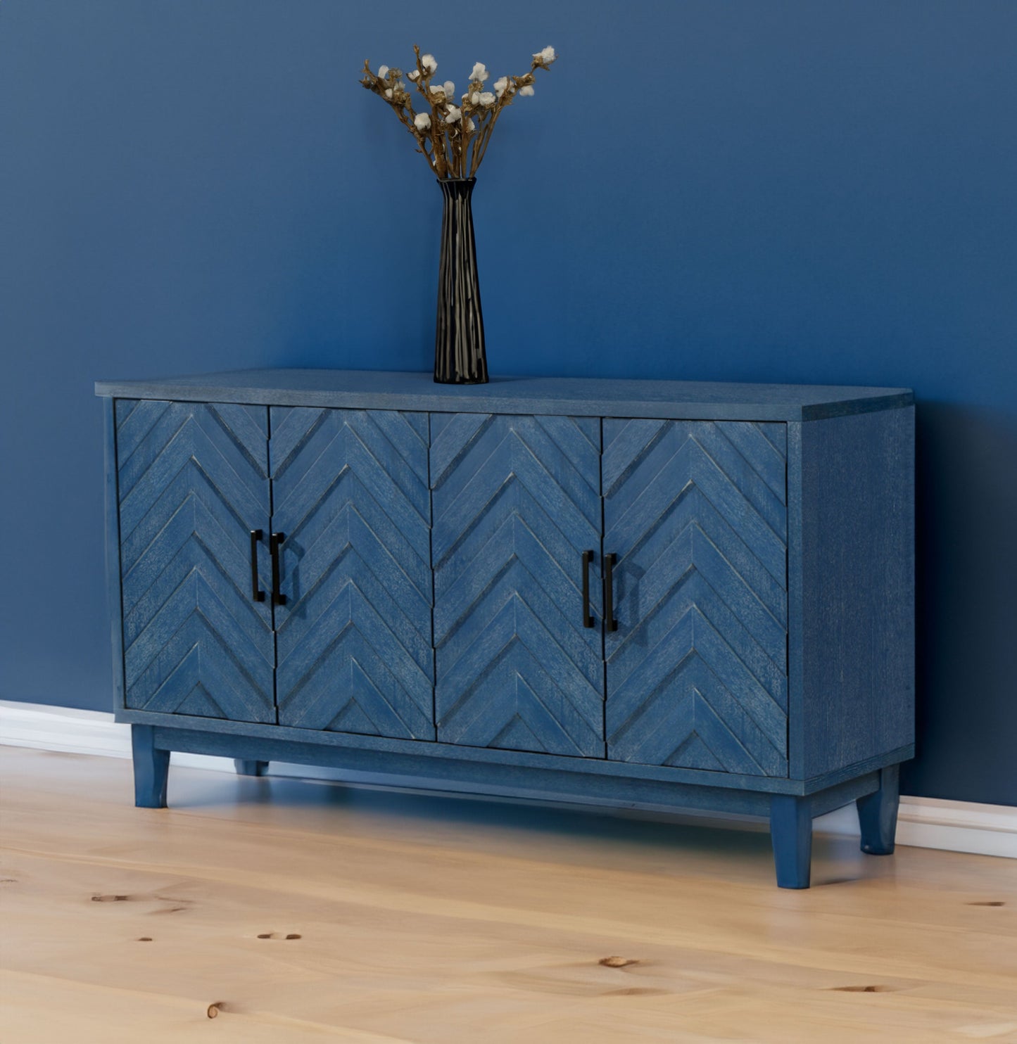 Stronger Vintage Style Buffet Cabinet Lacquered Accent Storage 4 Door Wooden