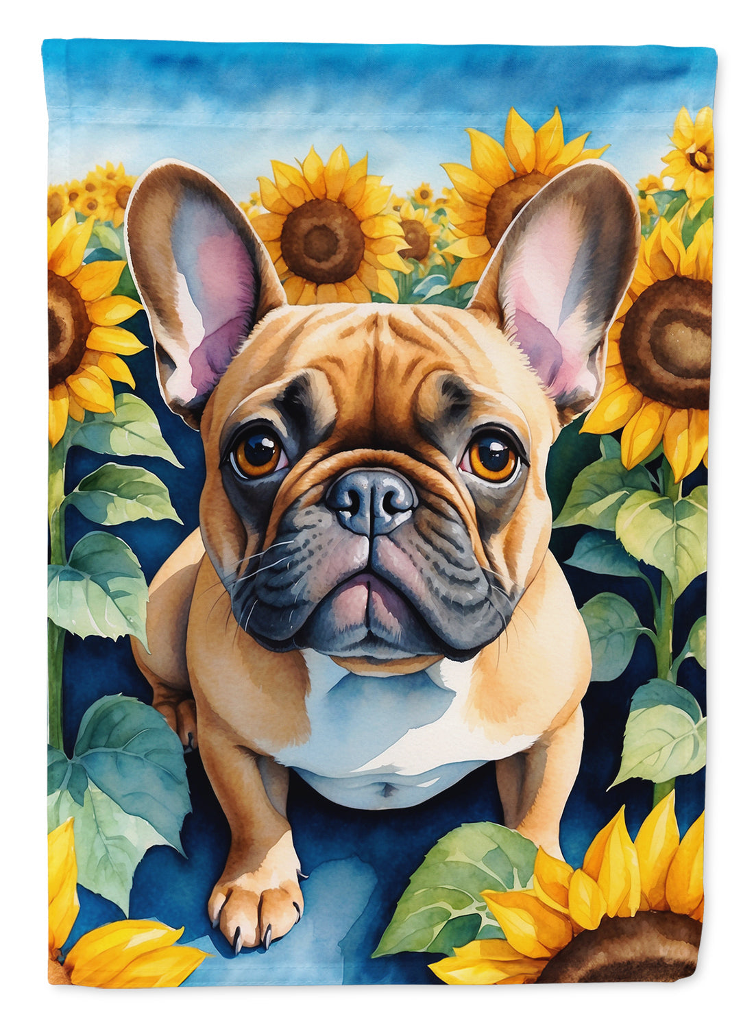 French Bulldog in Sunflowers House Flag-0