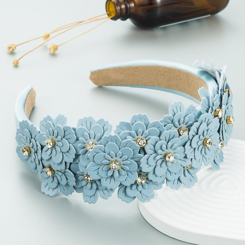 Small Fresh Colorful Flowers Headdress Glass Diamond Retro Headband Female Trendy Hair Band Hair Accessories