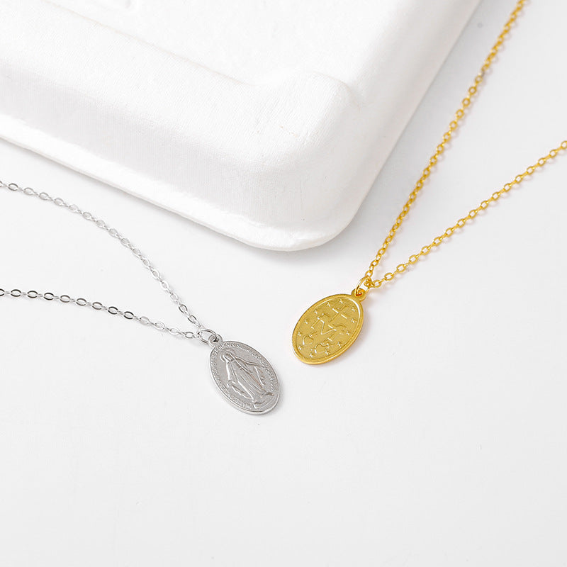 Gilded Virgin Mary necklace for women 925 sterling silver Virgin Mary coin collarbone chain