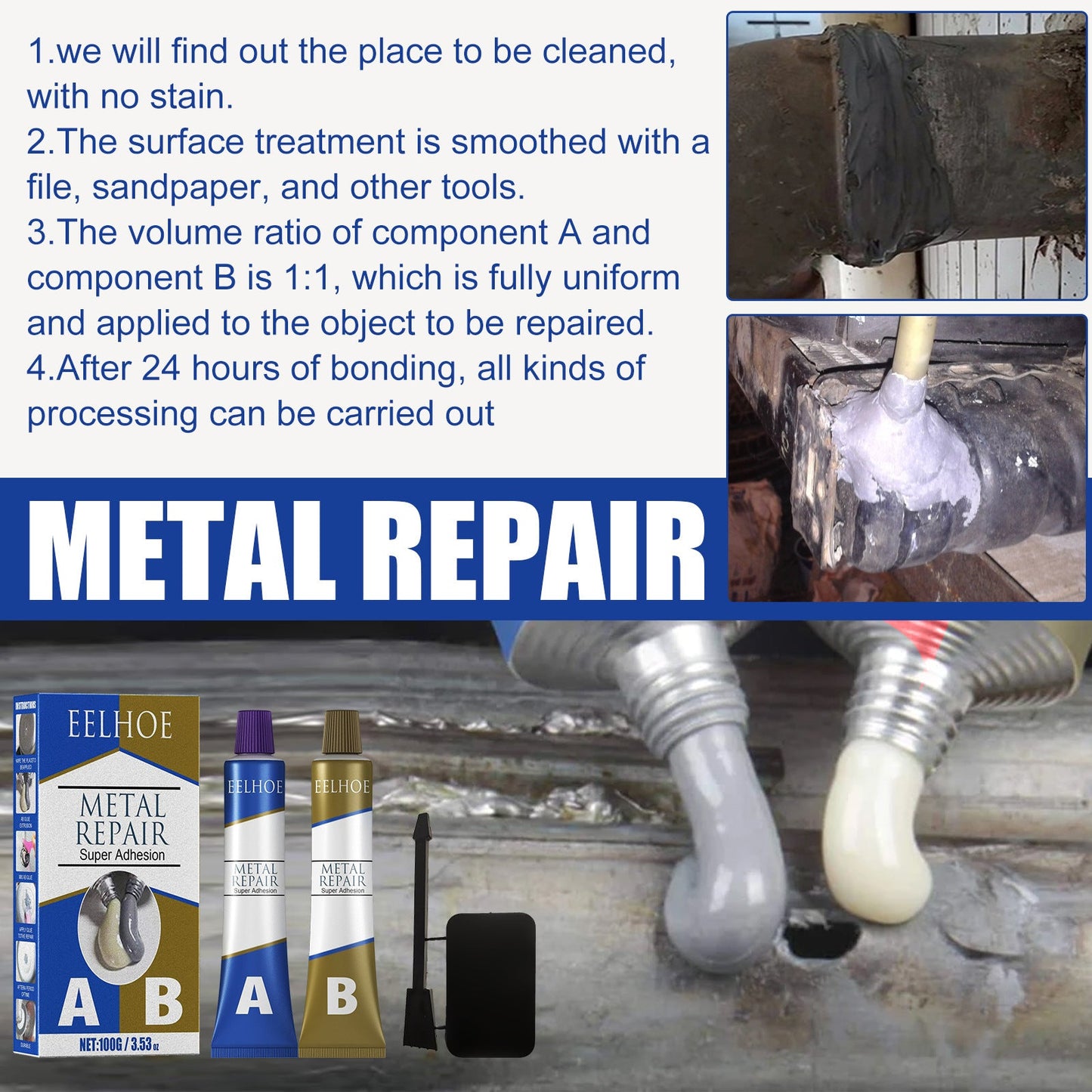 Metal Repair, High Temperature Welding Adhesive Metal Castings Crack Repair Agent Plugging Waterproof Electric Welding