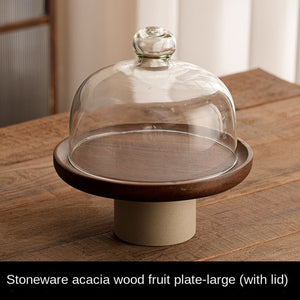 Large Rosewood Fruit Plate + Glass Cover