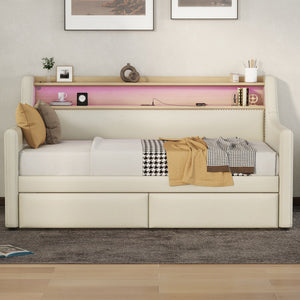 Beige + PU Leather Twin