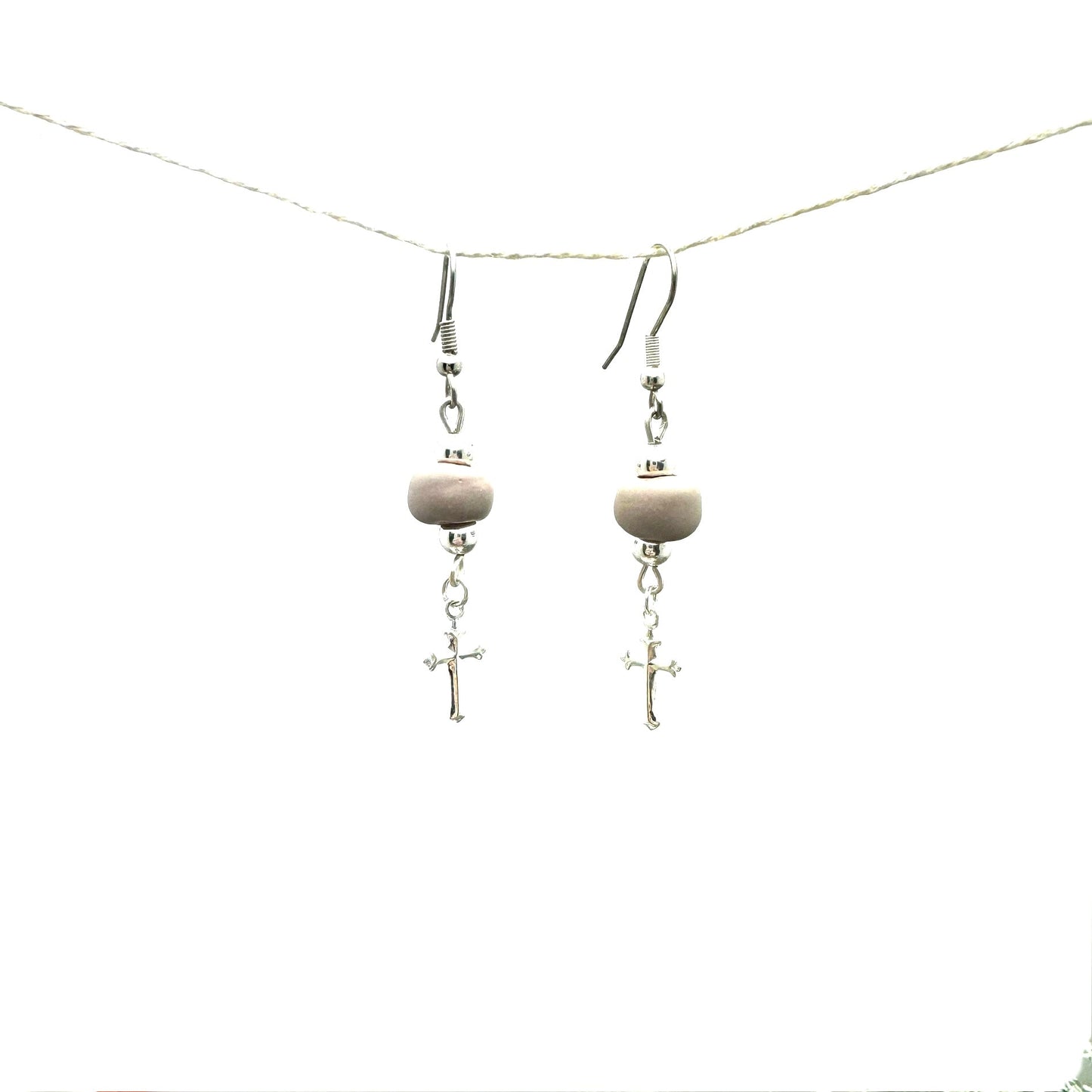 Cross Charm Earring- Taupe