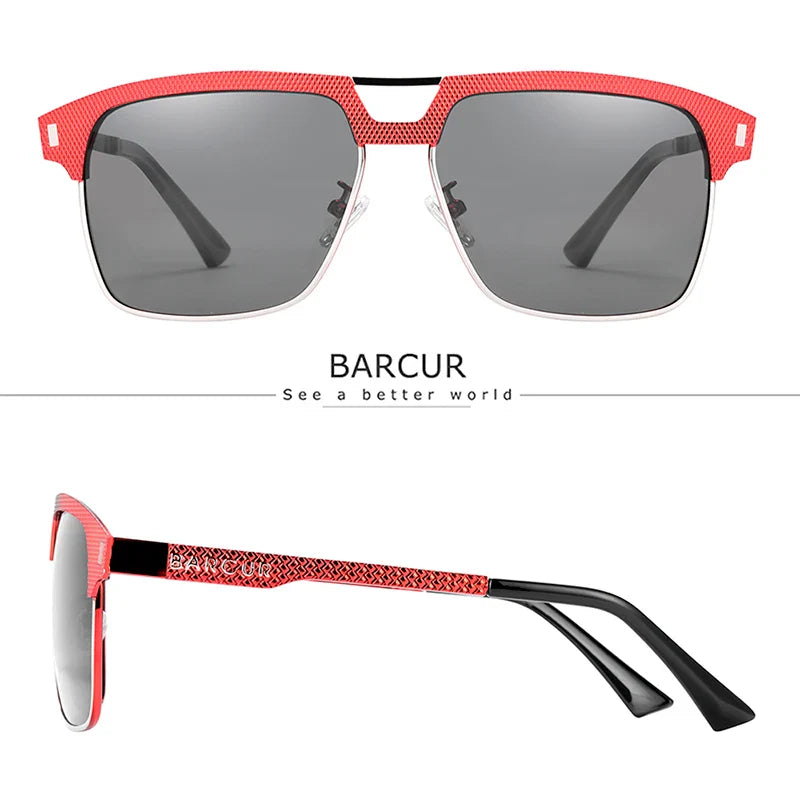 BARCUR Polarized Men’s Sunglasses – Fashionable Square Stainless Steel Frame UV400 Protection Anti-Reflective Outdoor Sports & Driving Eyewear – Original Design Casual Style with Premium Polycarbonate Lenses