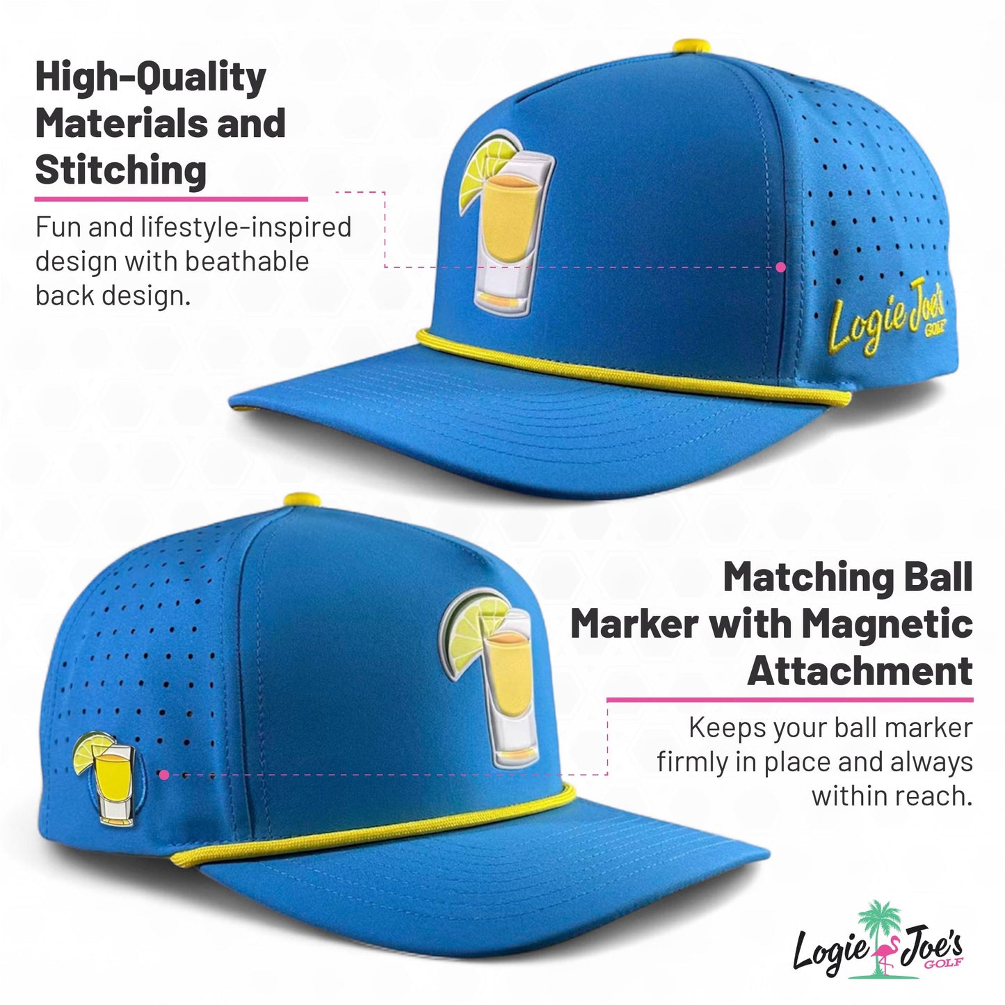 Coconut Cocktail Golf Hat | Snapback Cap | Built-in Magnetic Ball Marker Holder + Marker Included | Adjustable Coconut Cocktail