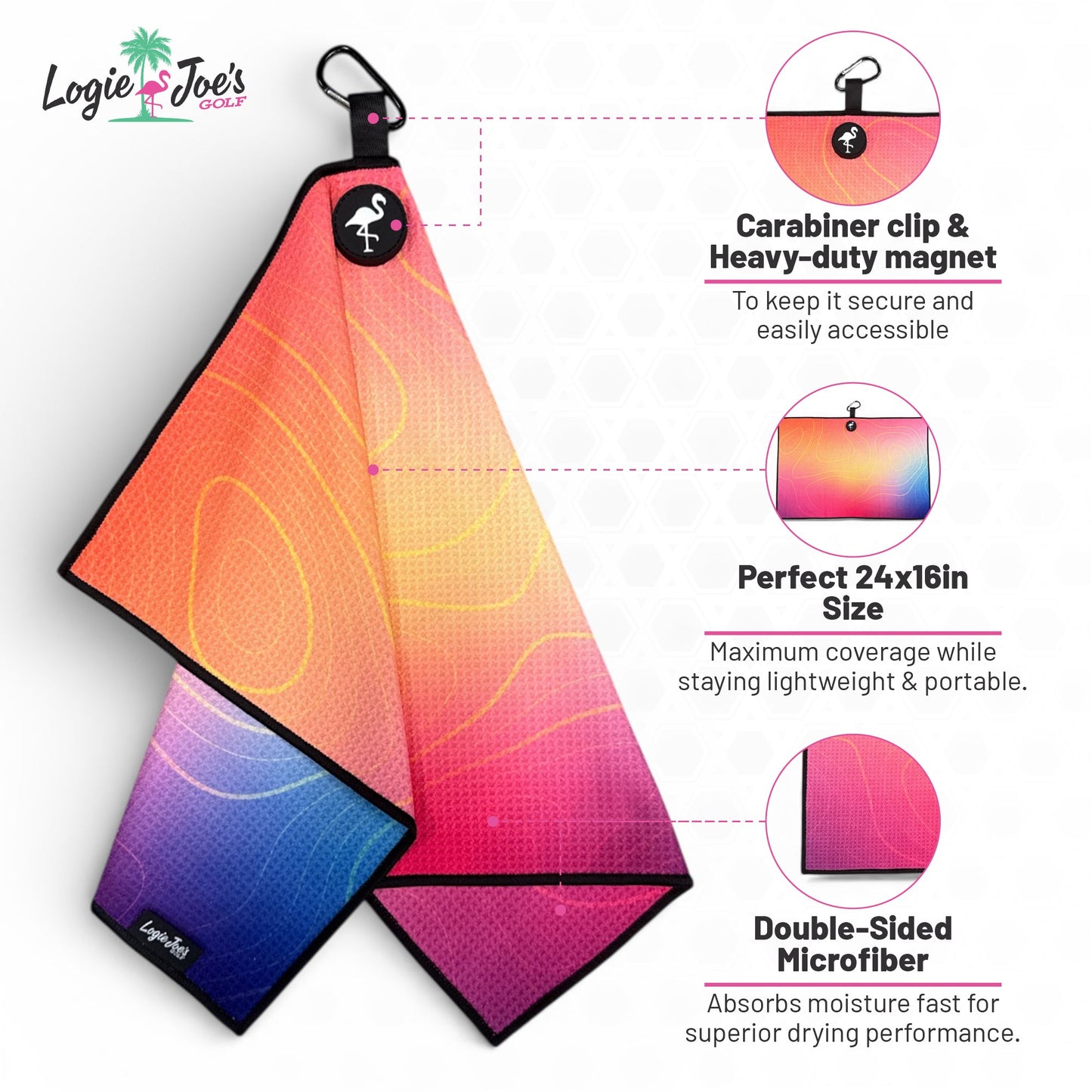 Frosted Animal Cookie Golf Towel | 24” x 16” Microfiber Towel | Magnetic Clip & Carabiner | Premium Golf Accessory