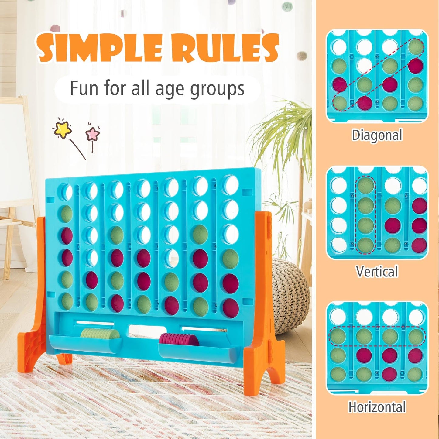 Jumbo 4-to-Score Connect Game Set with Carrying Bag and 42 Coins-Orange