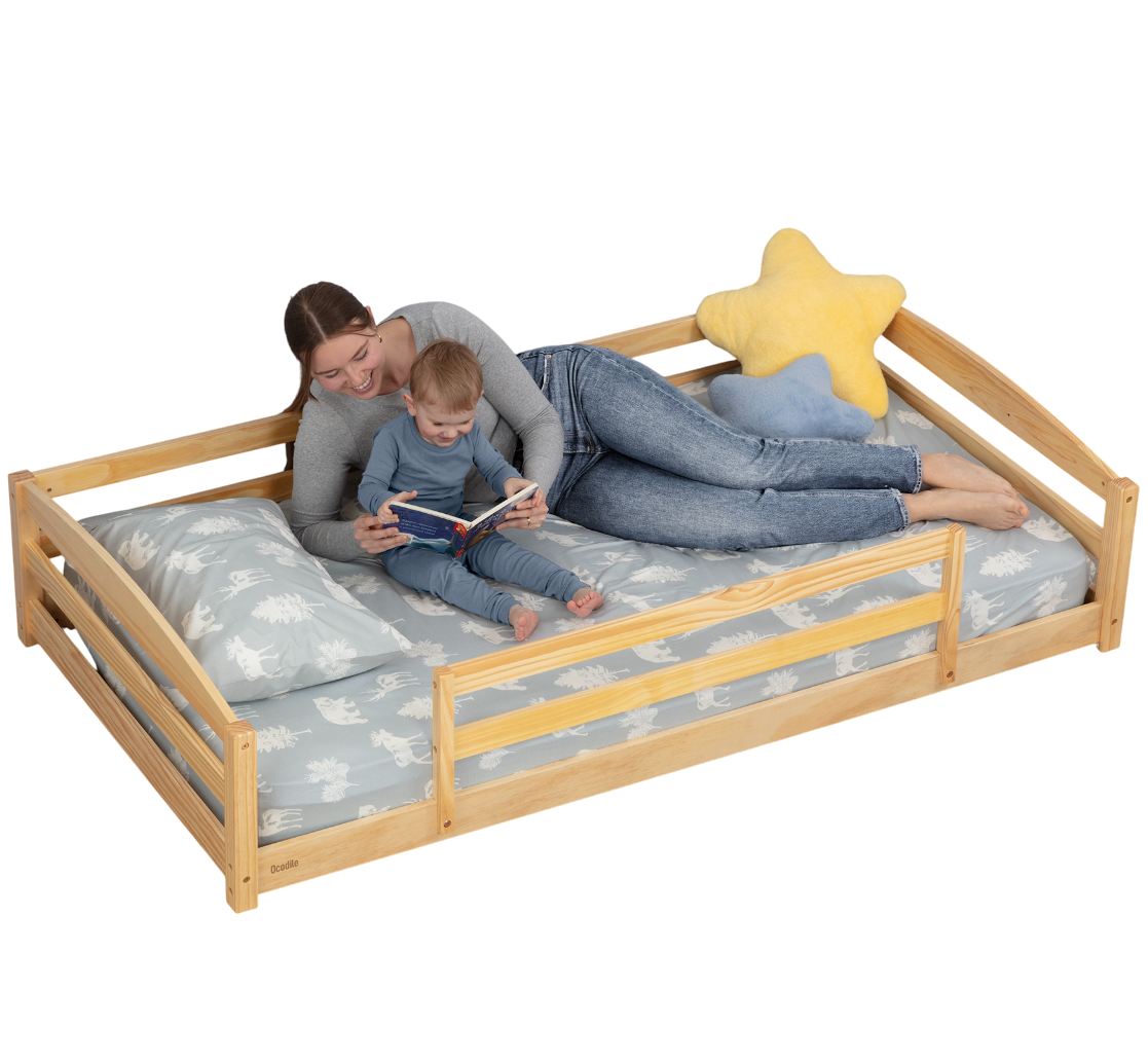 Twin Floor Bed with Safety Guardrails for Kids - Montessori Inspired