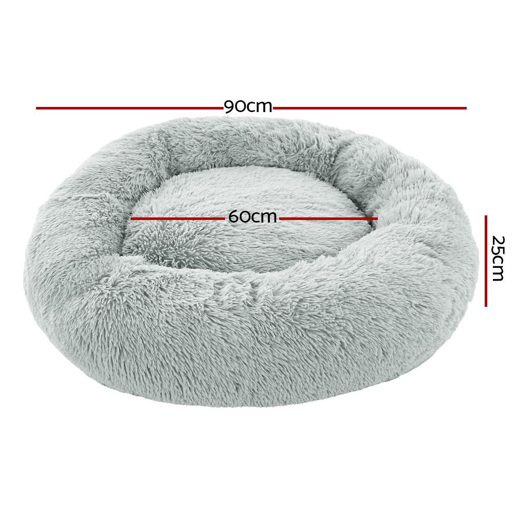 Pet Bed Dog Cat Calming Bed Large 90cm Light Grey Sleeping Comfy Cave