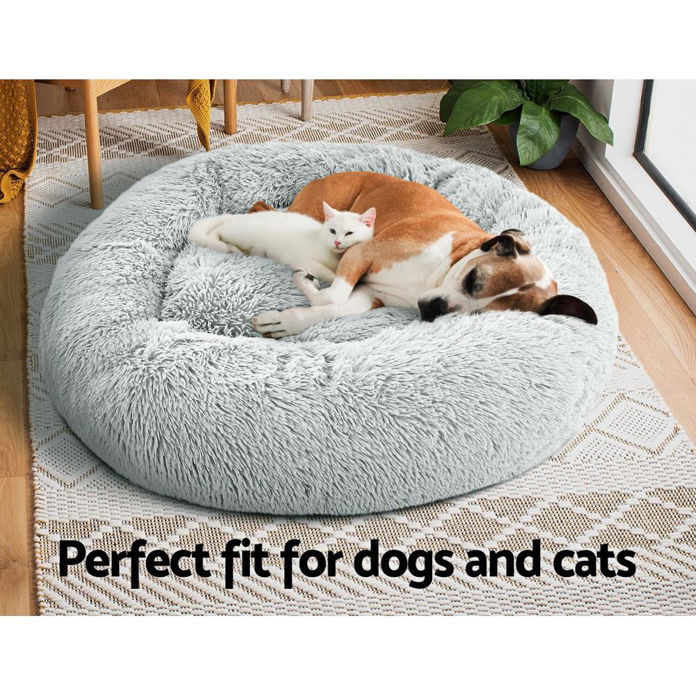 Pet Bed Dog Cat Calming Bed Large 90cm Light Grey Sleeping Comfy Cave