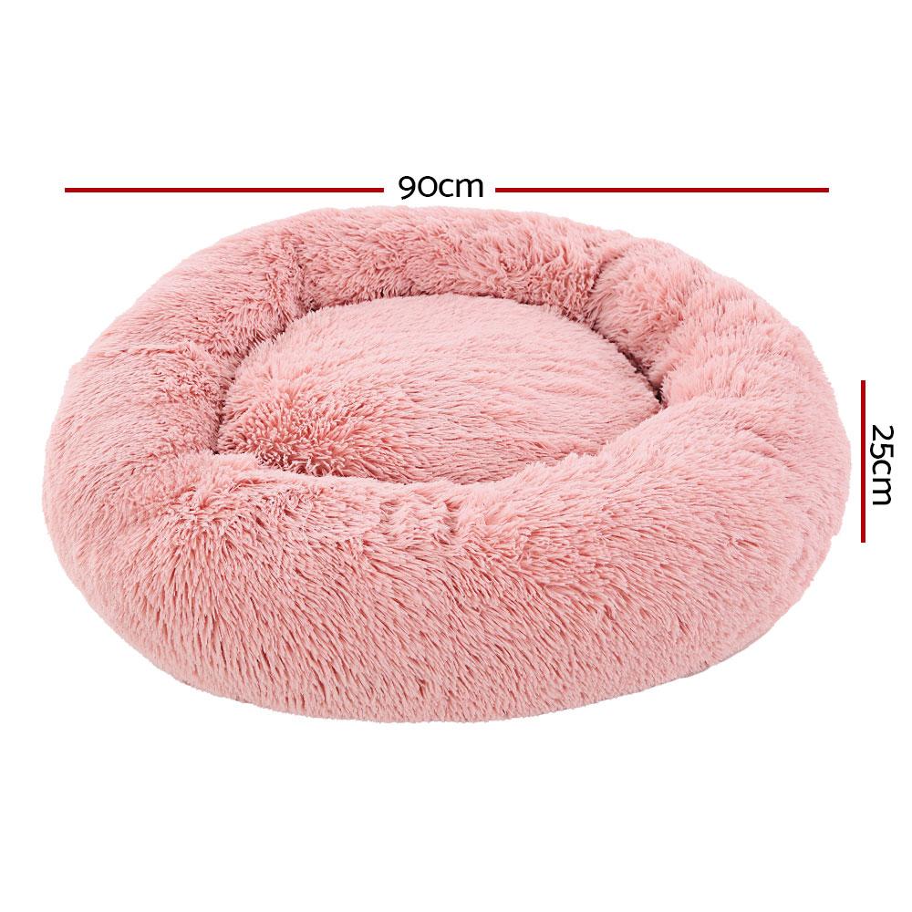Pet Bed Dog Cat Calming Bed Large 90cm Pink Sleeping Comfy Cave