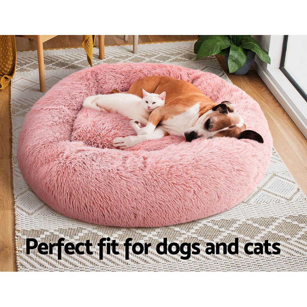 Pet Bed Dog Cat Calming Bed Large 90cm Pink Sleeping Comfy Cave
