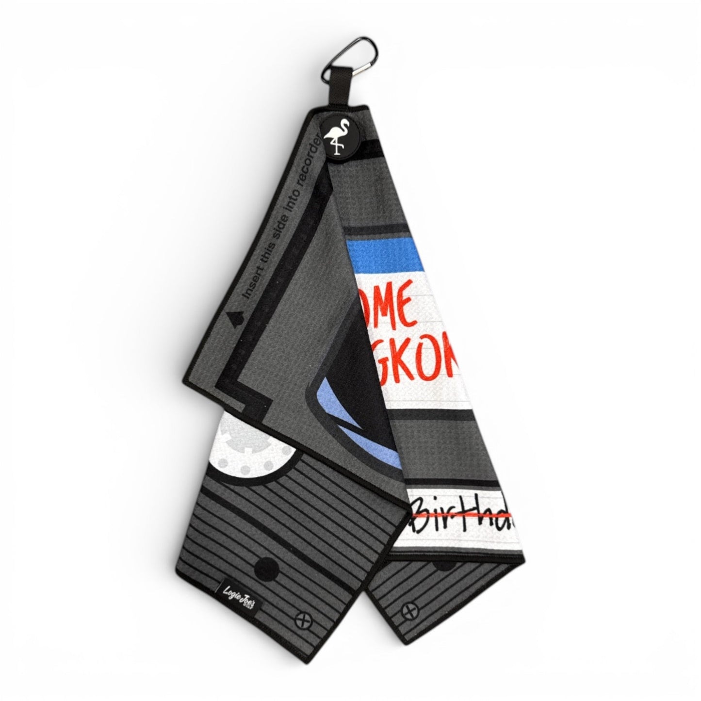 VHS Tape Golf Towel | Premium Double-Sided Microfiber | Heavy-Duty Magnetic Towel with Carabiner Clip | 24 x 16 in