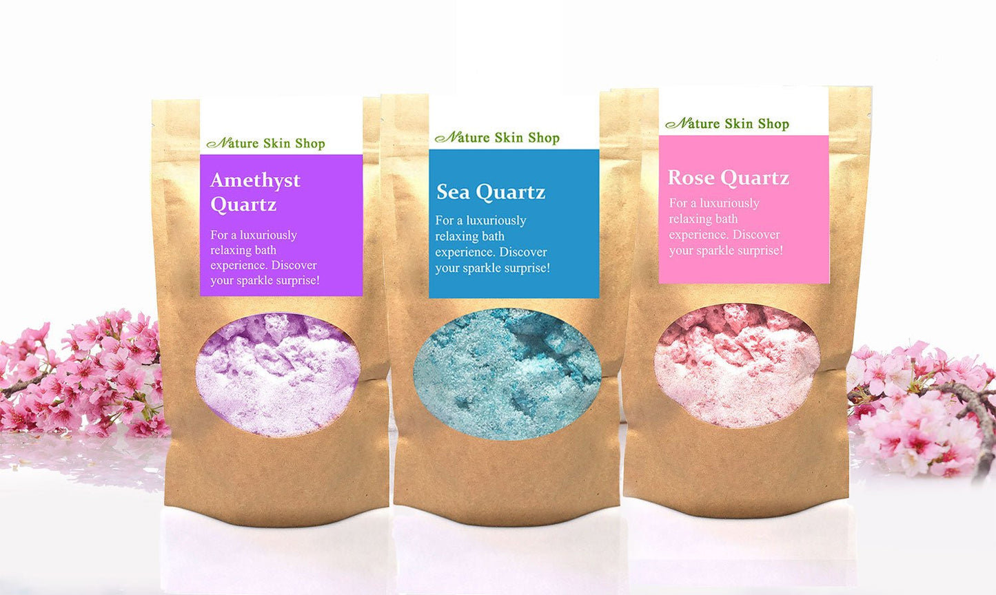 Amethyst Quartz Foaming Bath Soak. Hidden Surprise Bracelet Inside