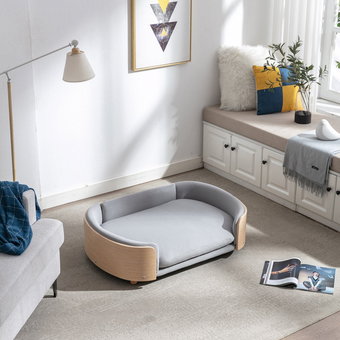 Scandinavian Style Elevated Dog Bed Pet Sofa with Solid Wood Legs and