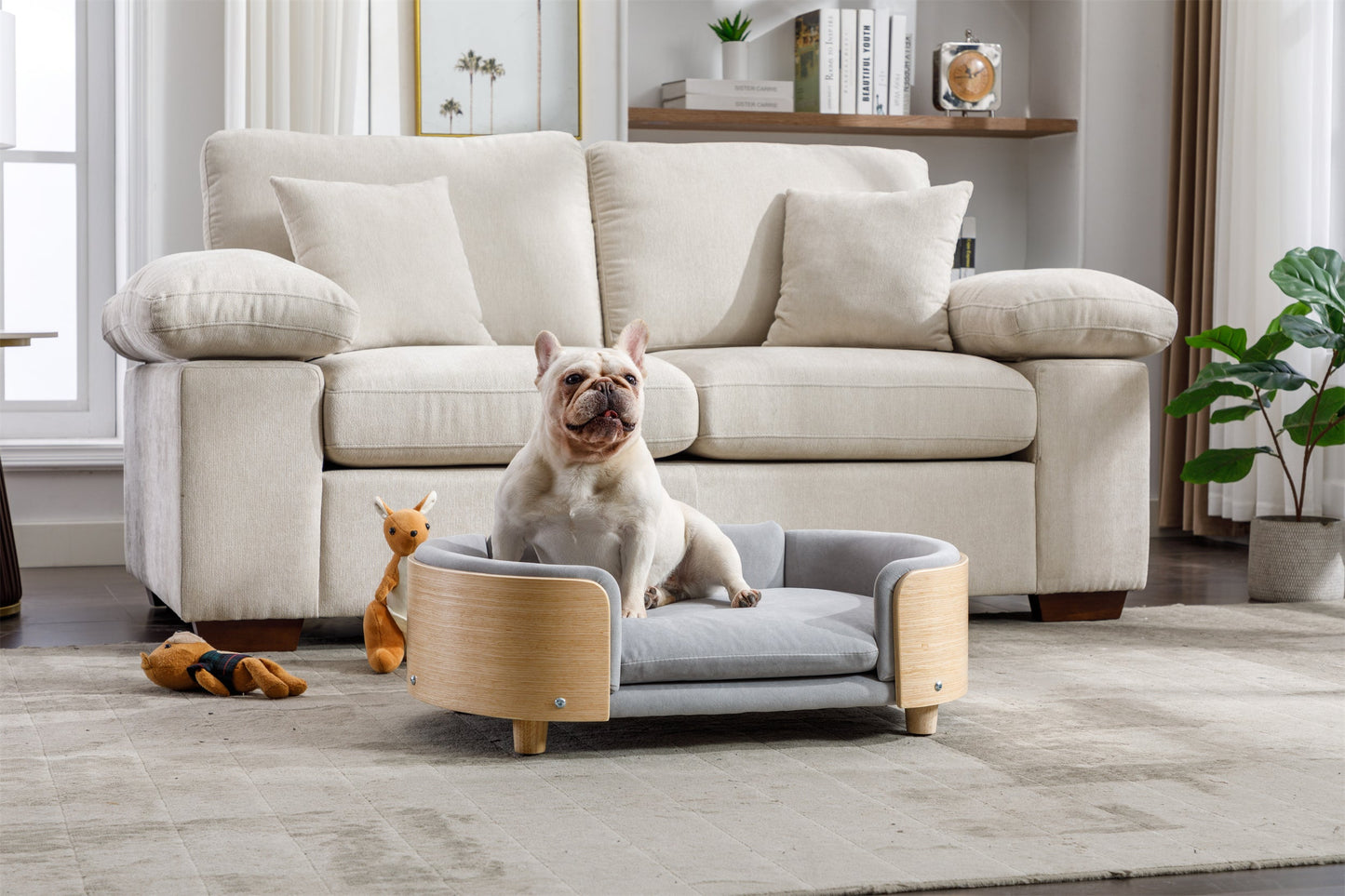 Scandinavian Style Elevated Dog Bed Pet Sofa with Solid Wood Legs and
