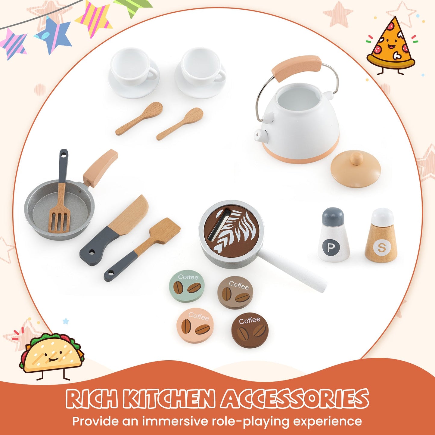 Corner Wooden Play Kitchen with Coffee Machine and Slide for Kids-White