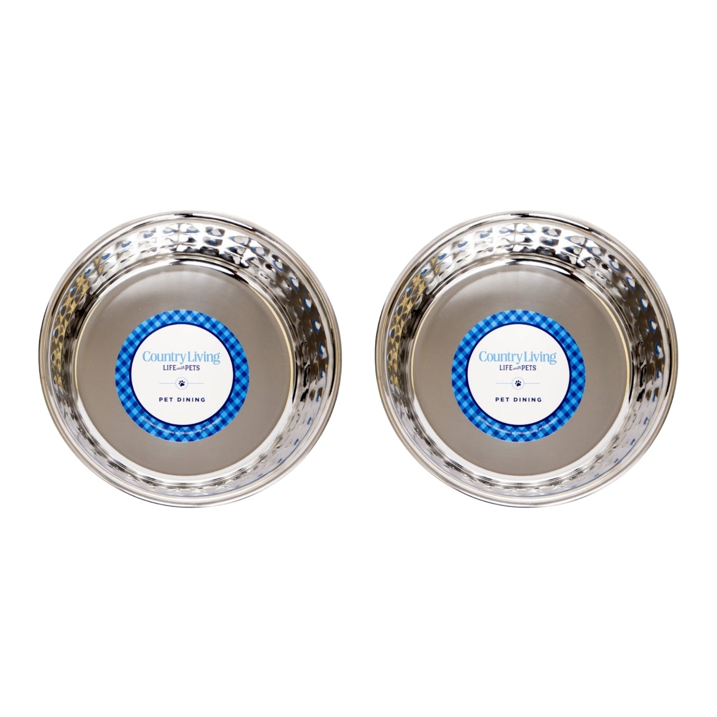 Country Living Set of 2 Hammered Stainless Steel Dog Bowls – Ideal for Extra Large Breeds – Rose Quartz/64oz
