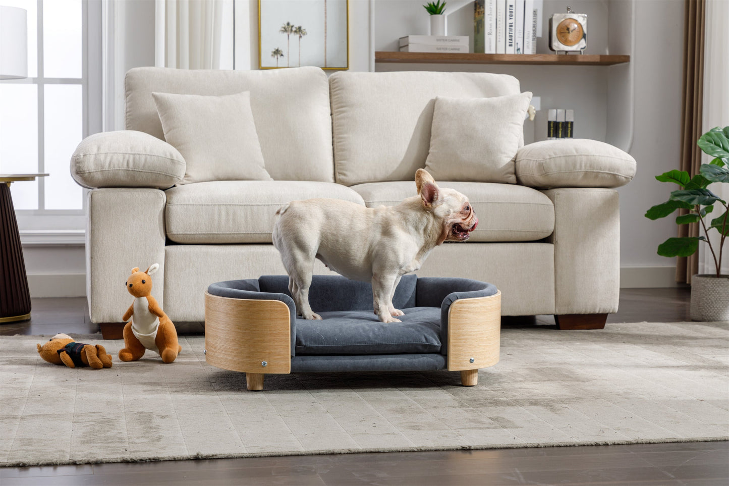 Scandinavian Style Elevated Dog Bed Pet Sofa with Solid Wood Legs and