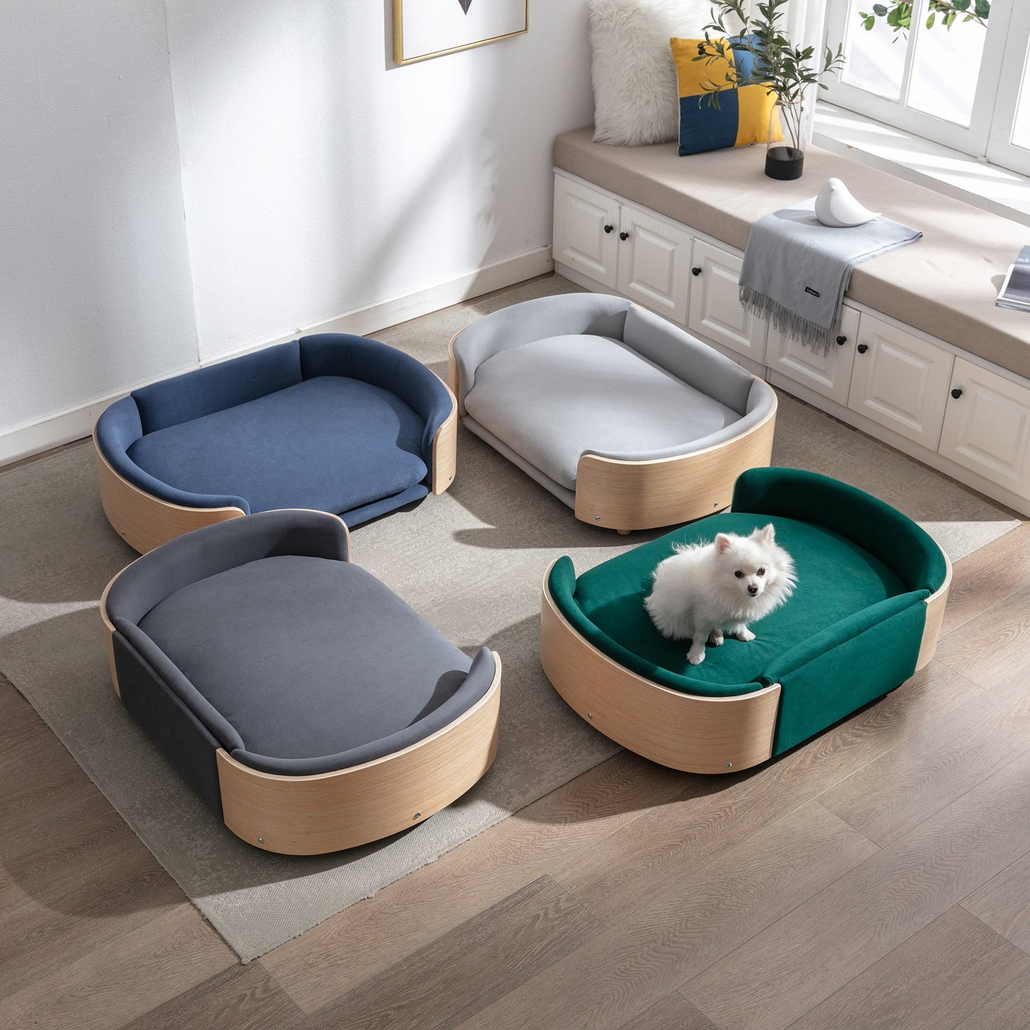 Scandinavian Style Elevated Dog Bed Pet Sofa with Solid Wood Legs and