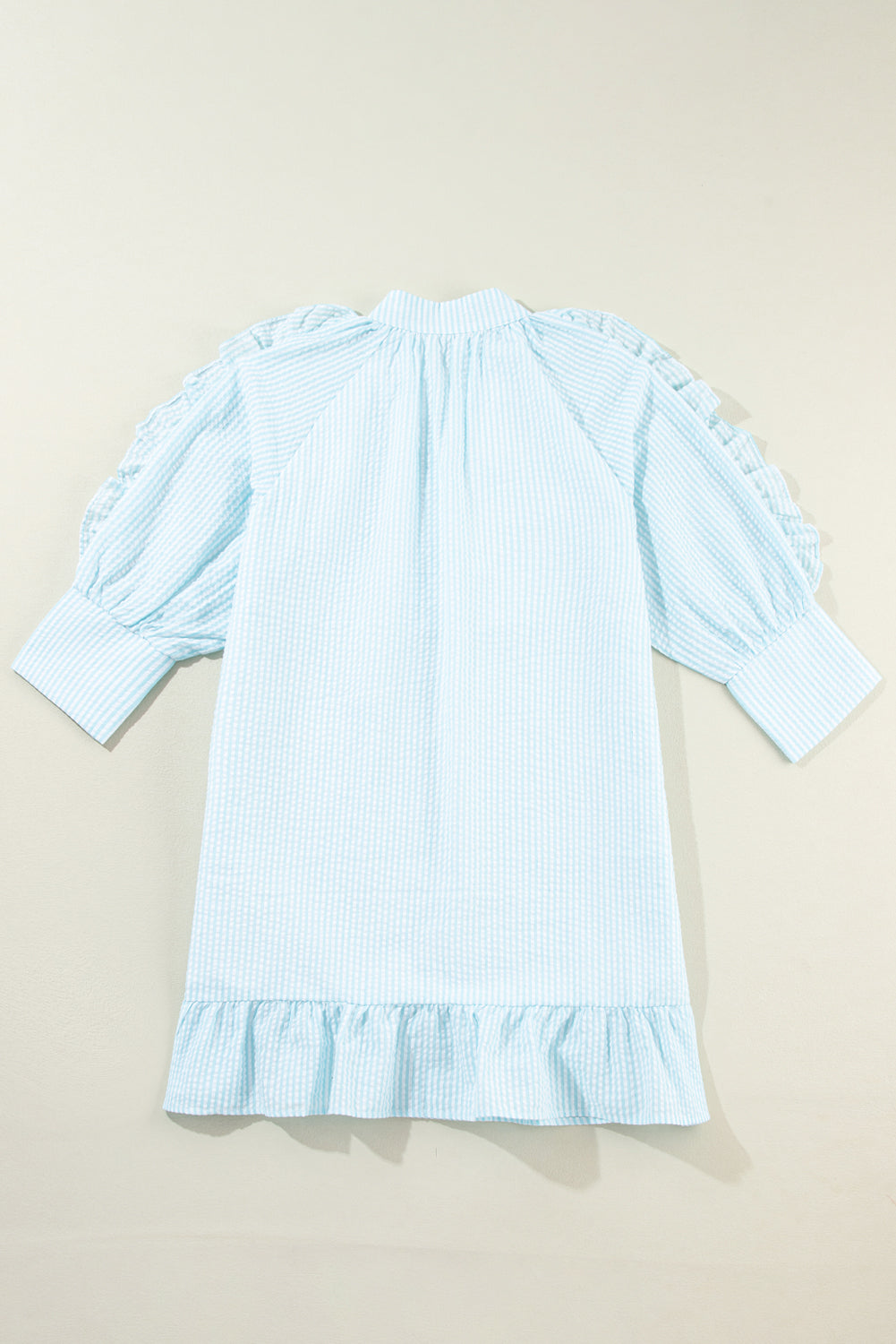 Blue Lightweight Ruffled Striped Mini Dress Chic Playful Dress for Women Charming Design Dress