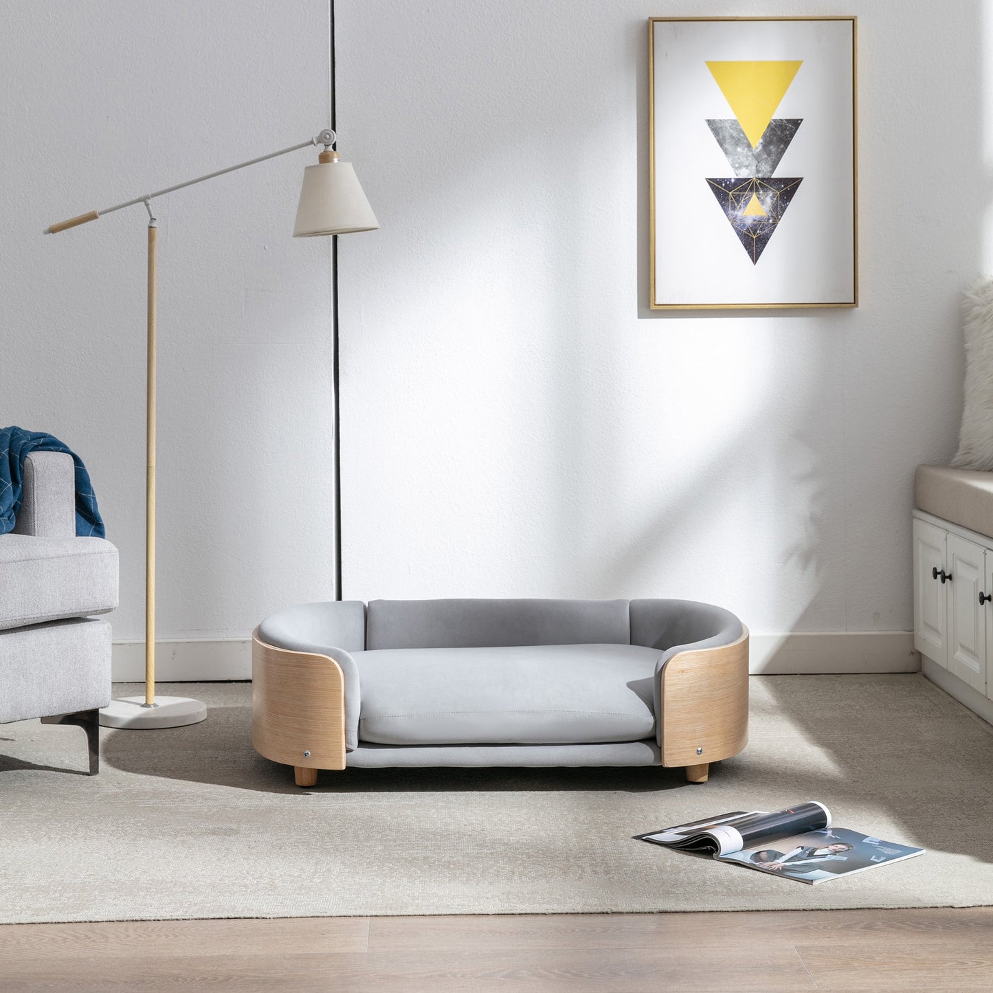 Scandinavian Style Elevated Dog Bed Pet Sofa with Solid Wood Legs and