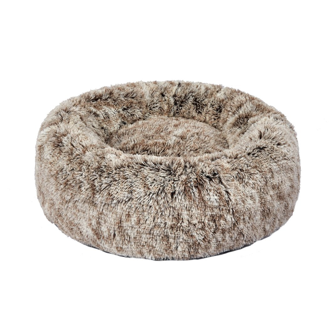 Pet Bed Cat Dog Donut Nest Calming Mat Soft Plush Kennel Coffee M