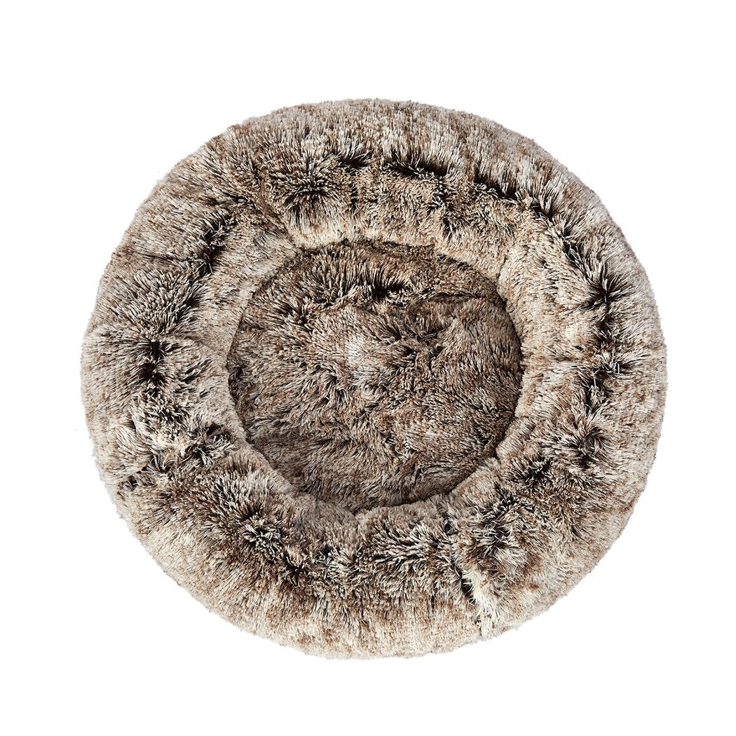 Pet Bed Cat Dog Donut Nest Calming Mat Soft Plush Kennel Coffee M