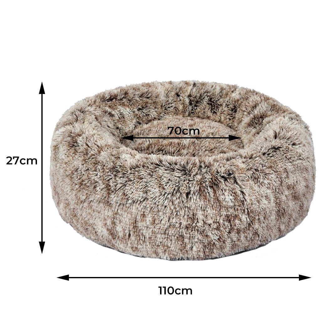 Pet Bed Cat Dog Donut Nest Calming Mat Soft Plush Kennel Coffee XL