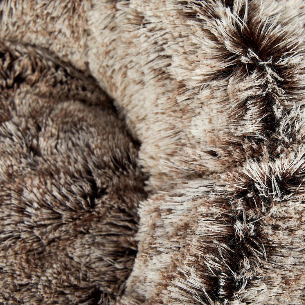 Pet Bed Cat Dog Donut Nest Calming Mat Soft Plush Kennel Coffee L