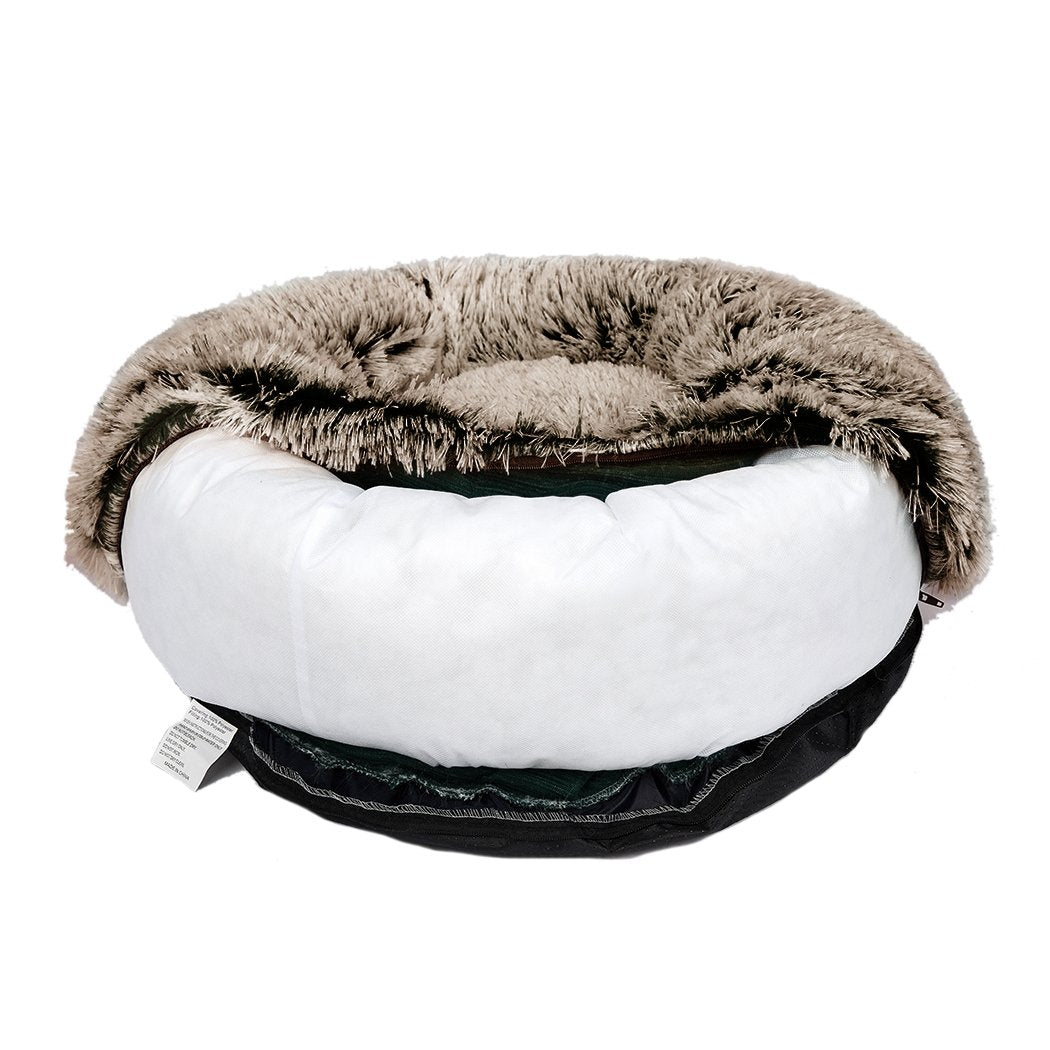 Pet Bed Cat Dog Donut Nest Calming Mat Soft Plush Kennel Coffee XL