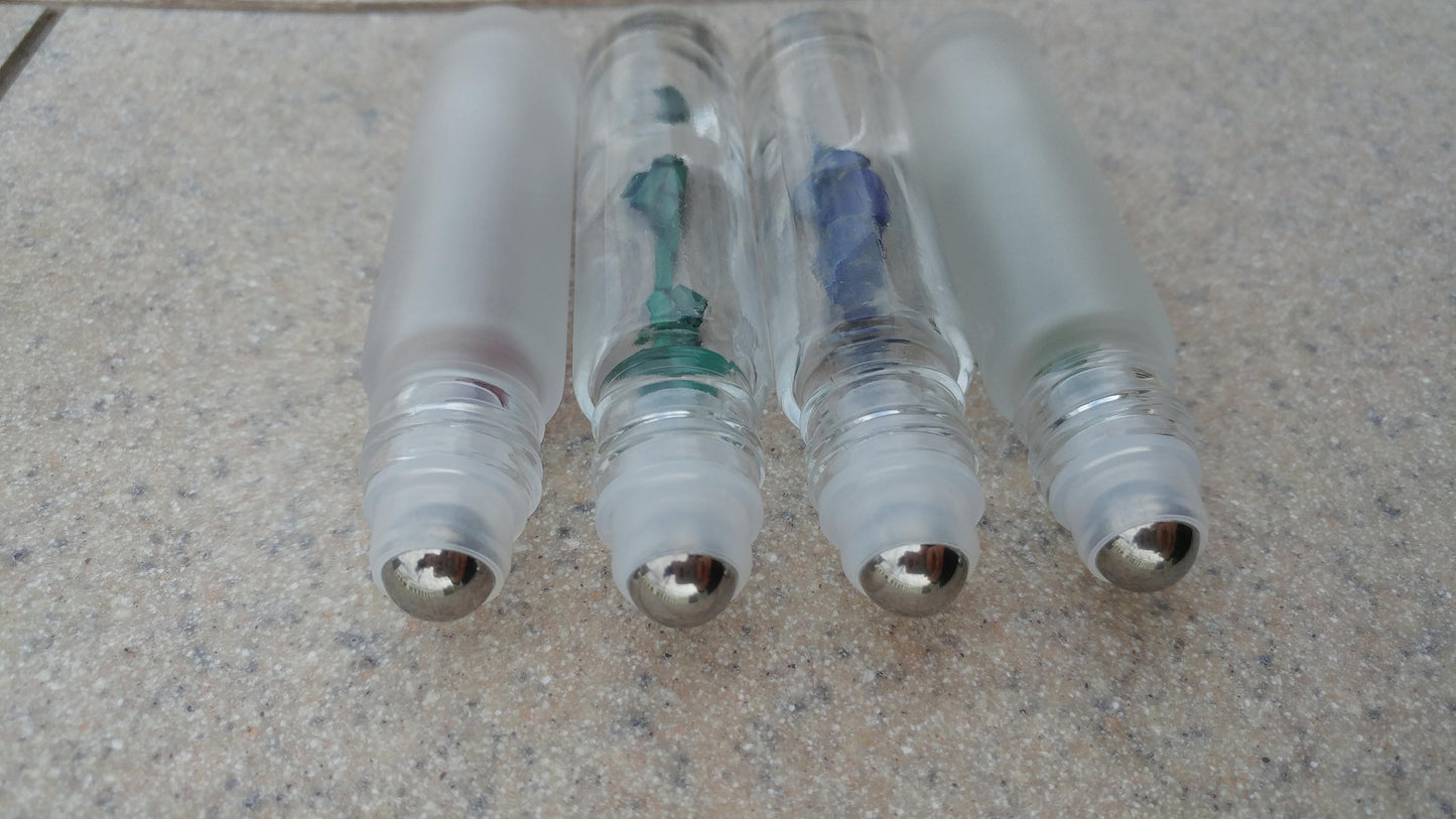 Gemstone roller bottle /Clear /Frosted /Gold lid /Rose Quartz /Green Aventurine /Garnet /Malachite /Citrine /Lapis Lazuli / Crystal roll on