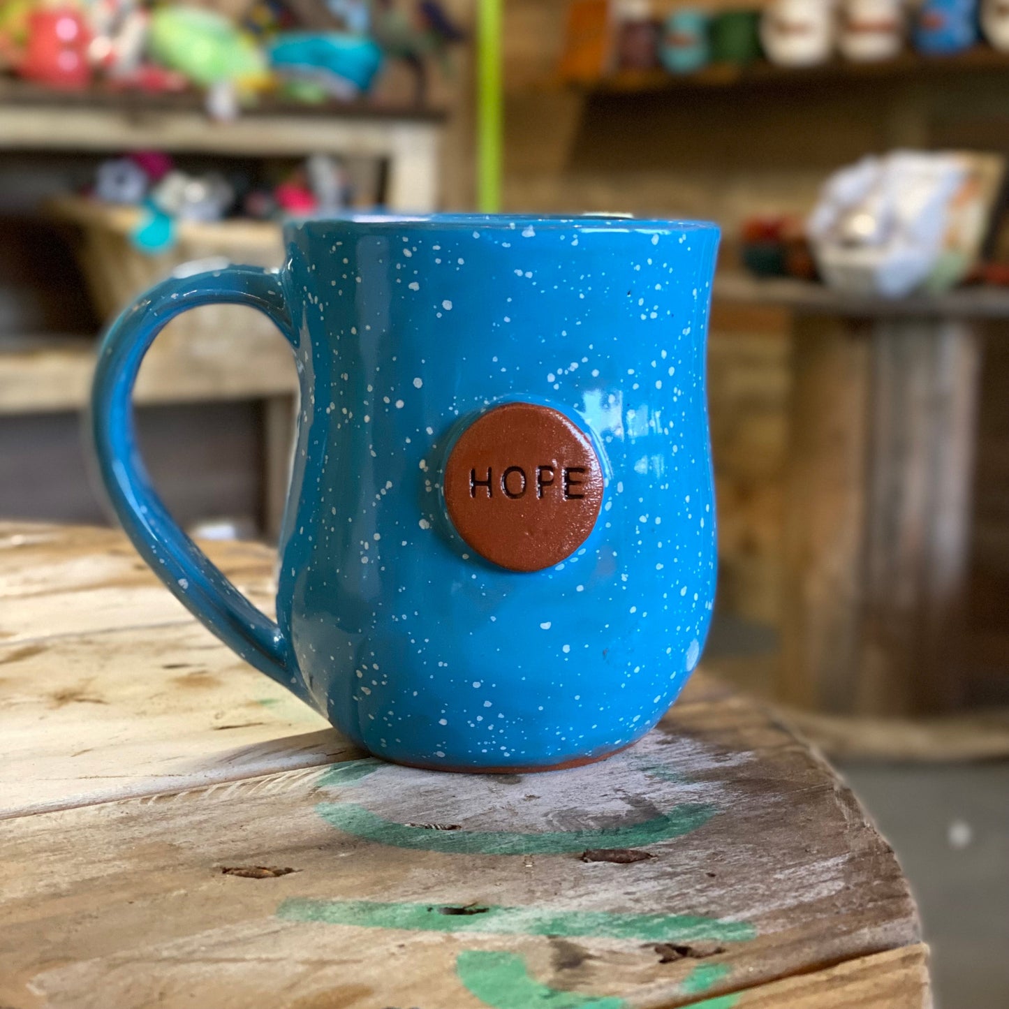 Hope Button Mug- Blue Speckles